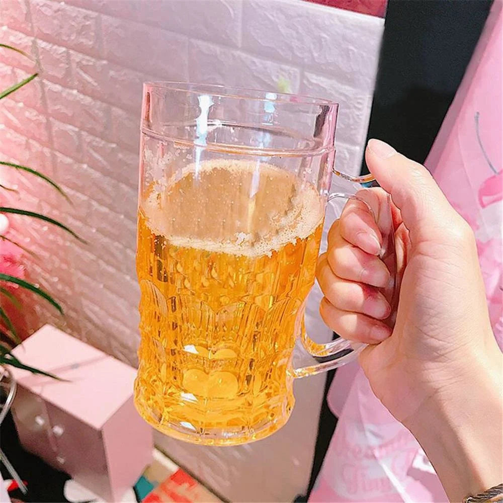 Creative Cool Double-layered Fake Beer Glass, Thickened Cup with Handgrip, Transparent Mugs, Teasing Supplies, 450ml