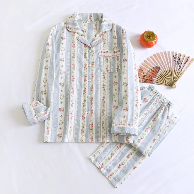 2026 kimono femme maple leaf pajama sets women 100% gauze cotton long sleeve casual sleepwear women pyjamas autumn hot sale