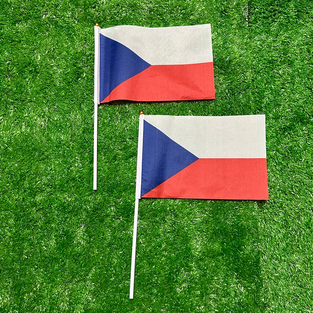 SKY FLAG Czech hand Flag 10/20/50/100pcs 21*14cm Czech Hand Waving Flags With plastic pole For Sports Activity Home Decor