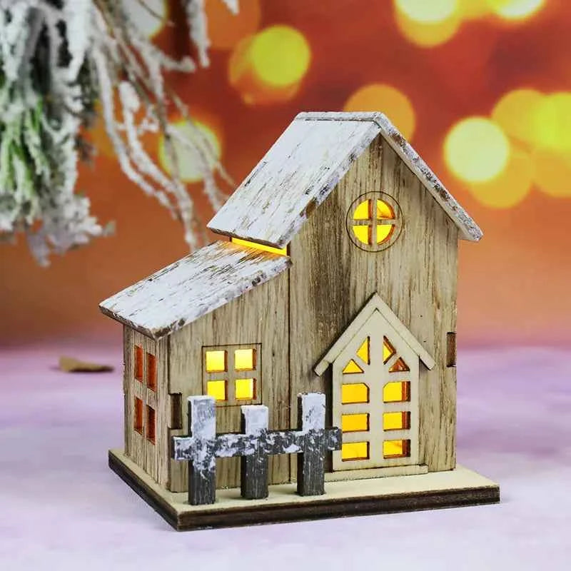 1pc Luminous Wooden House Ornaments, Christmas Decorations, Luminated LED Wooden Christmas Houses Christmas Tabletop Decorations