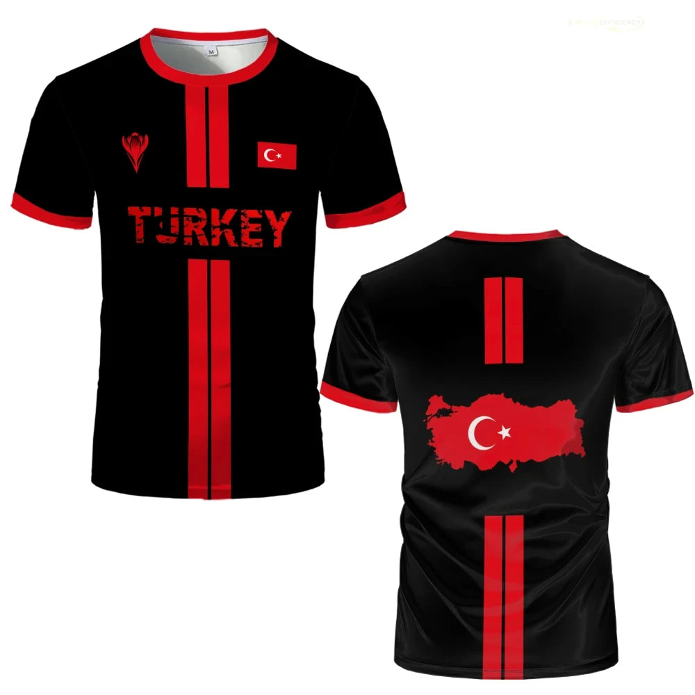 Turkish Fashion National Flag-themed 3D Printed Summer Football Jersey Sports Breathable and Quick-drying Men's T-shirt