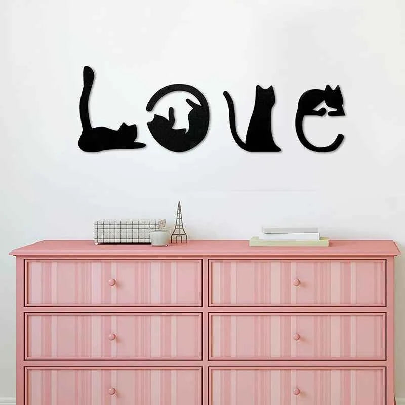 Black Cat Wall Decor, Love Themed Cat Wall Art For Living Room, Bedroom, Kitchen, Wooden Cat Home Decorations For Cat Lovers