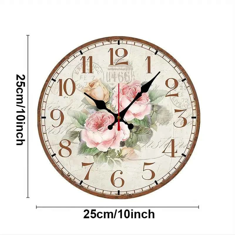 Antique Rose Wooden Round Silent Hanging Wall Clock, Suitable For Living Room, Office, Study Room, Bedroom, Home Decoration