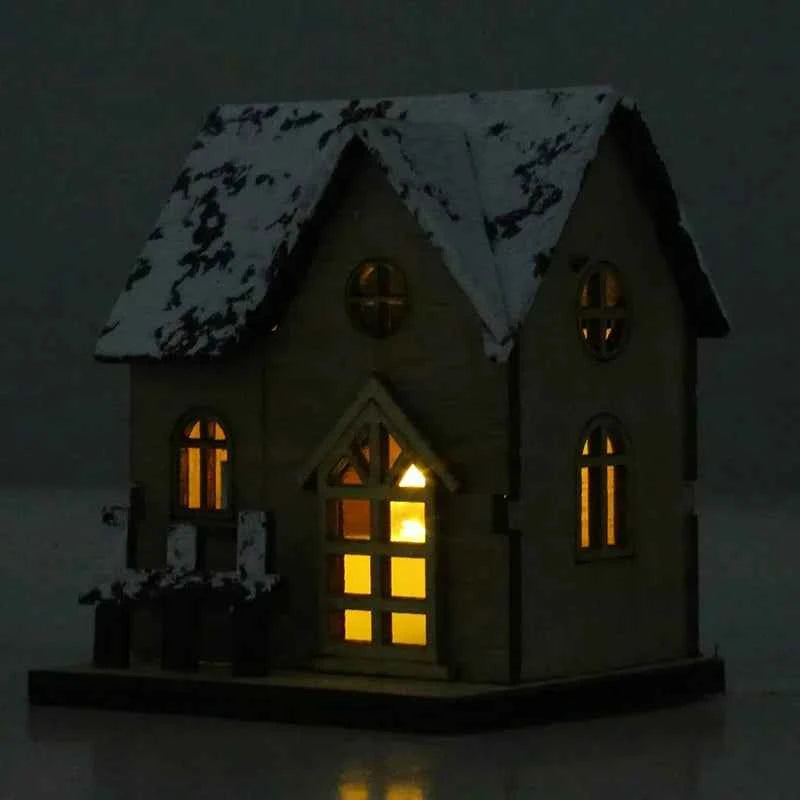 1pc Luminous Wooden House Ornaments, Christmas Decorations, Luminated LED Wooden Christmas Houses Christmas Tabletop Decorations