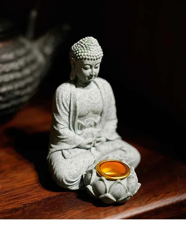 Household aromatherapy decorations new Chinese new ornaments living room Zen tea desktop crafts small sitting Buddha sculpture