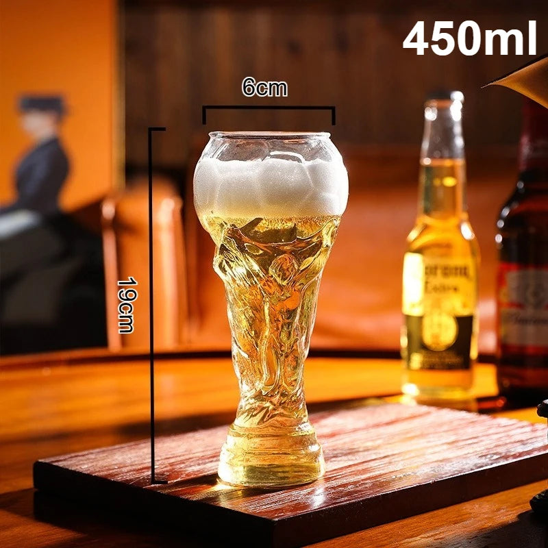 World Football Trophy Shape Beer Glass, High Borosilicate Glass, 450ml/600ml/800ml, Fan Gift for 2026 Soccer Matches & Parties