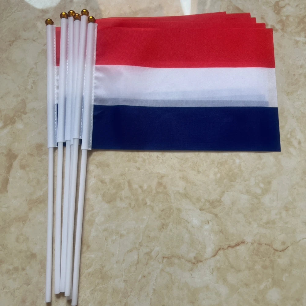 Netherlands Flags Small Stick Dutch Nederlands 14x21cm Polyester Handheld National Netherlandish Flag With Flagpole
