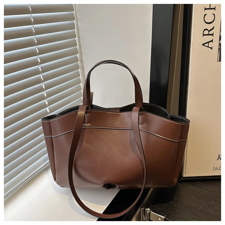 Women Tote Bag Underarm Bag Large Capacity PU Leather Shoulder Bags Vintage Solid Crossbody Bag Trendy Briefcase Bags with Purse