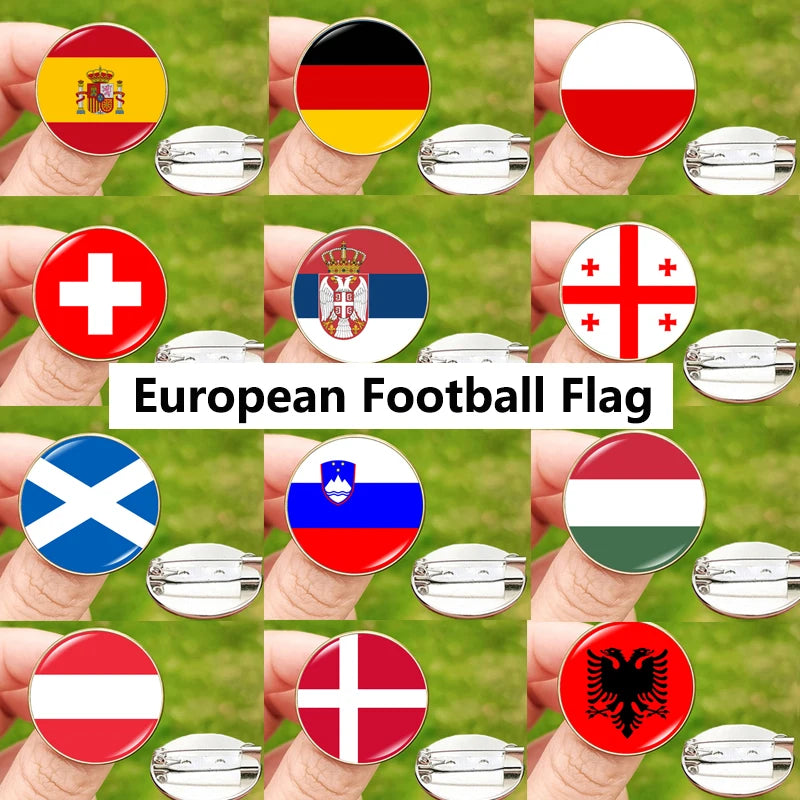 24 Football Flag Badge Pins Scotland Hungary Italy Croatia Spain Denmark England Serbia Romania Belgium Portugal Georgia Brooch