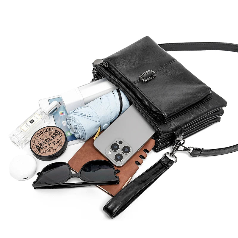 Fashion Women's Small Purse PU Leather Luxury Multi Layered Messenger Handbag