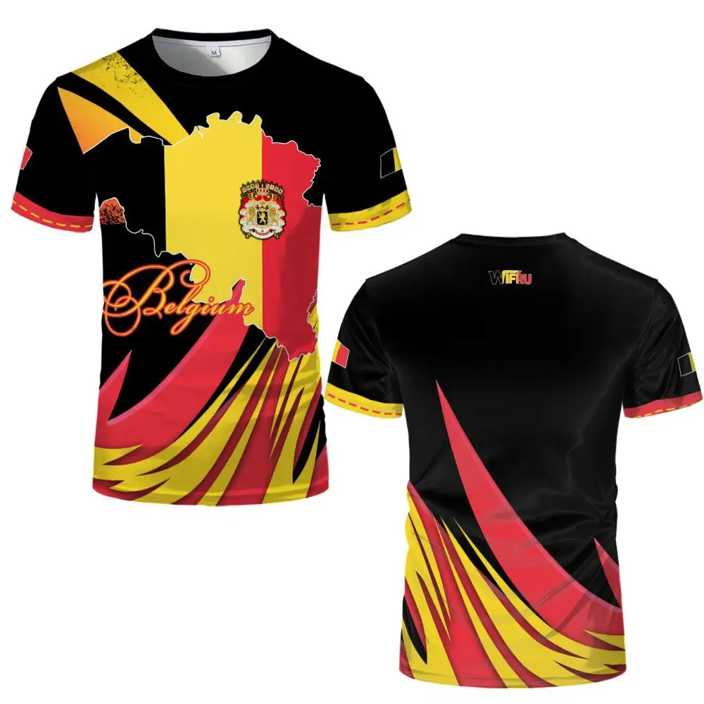Belgian Flag Print T-shirt Men's Belgium Emblem Graphic Breathable Quick-drying Football Jersey Men's Women's Casual Streetwear