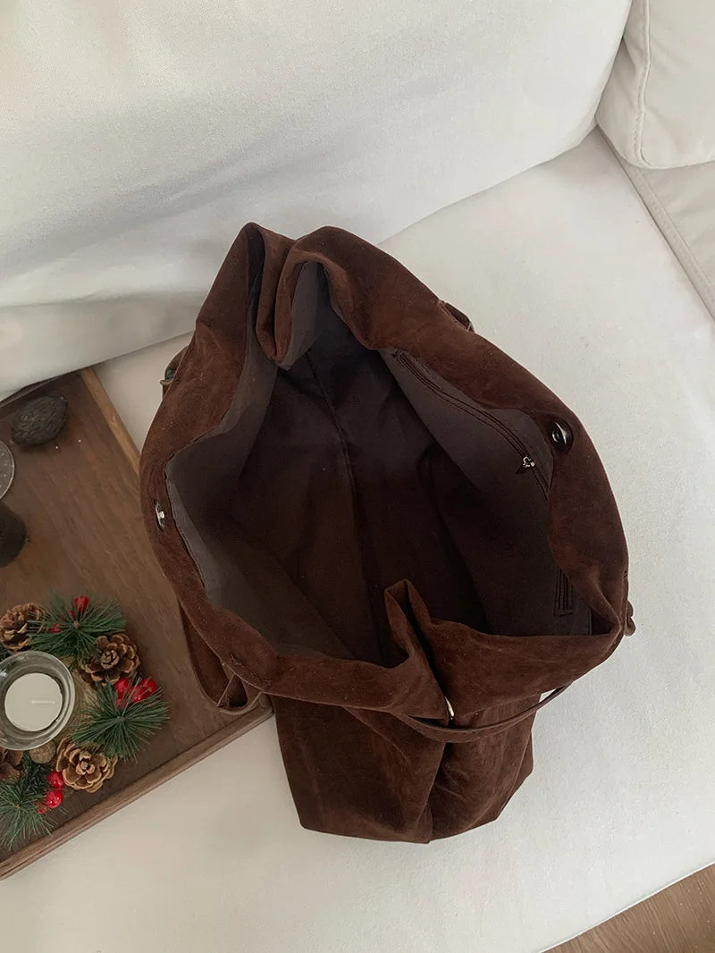 Retro Matte Suede Purse Handbags for Women Large Capacity Fall Winter Casual Tote Bag Belt Design Female Work Shoulder Bags