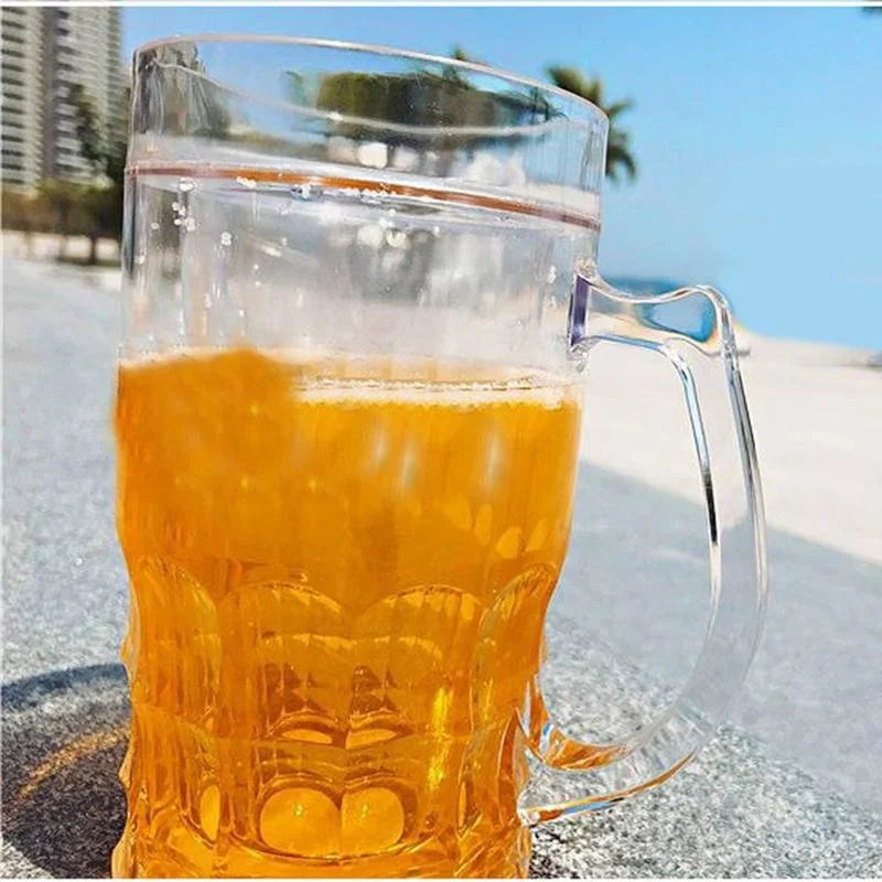 Creative Cool Double-layered Fake Beer Glass, Thickened Cup with Handgrip, Transparent Mugs, Teasing Supplies, 450ml