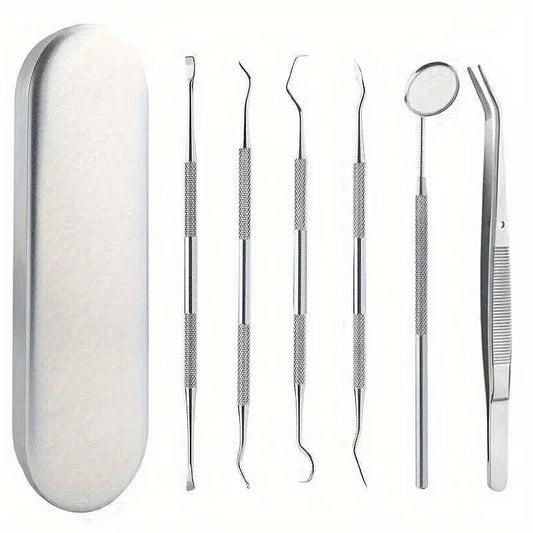 Tooth Cleaning Kit, Including Case, Tongue Scraper, Tweezers Scrapers Debris Removers,Toothpick Tools, Featuring Non-Slip Handle