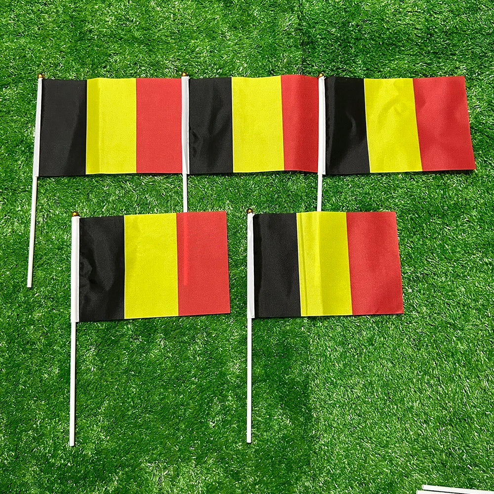 SKY FLAG Belgium hand flag 10/20/50/100pcs 14 * 21cm Promotion Small belgium Waving National banner For Sports Activity