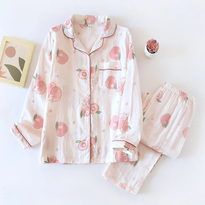 2026 kimono femme maple leaf pajama sets women 100% gauze cotton long sleeve casual sleepwear women pyjamas autumn hot sale