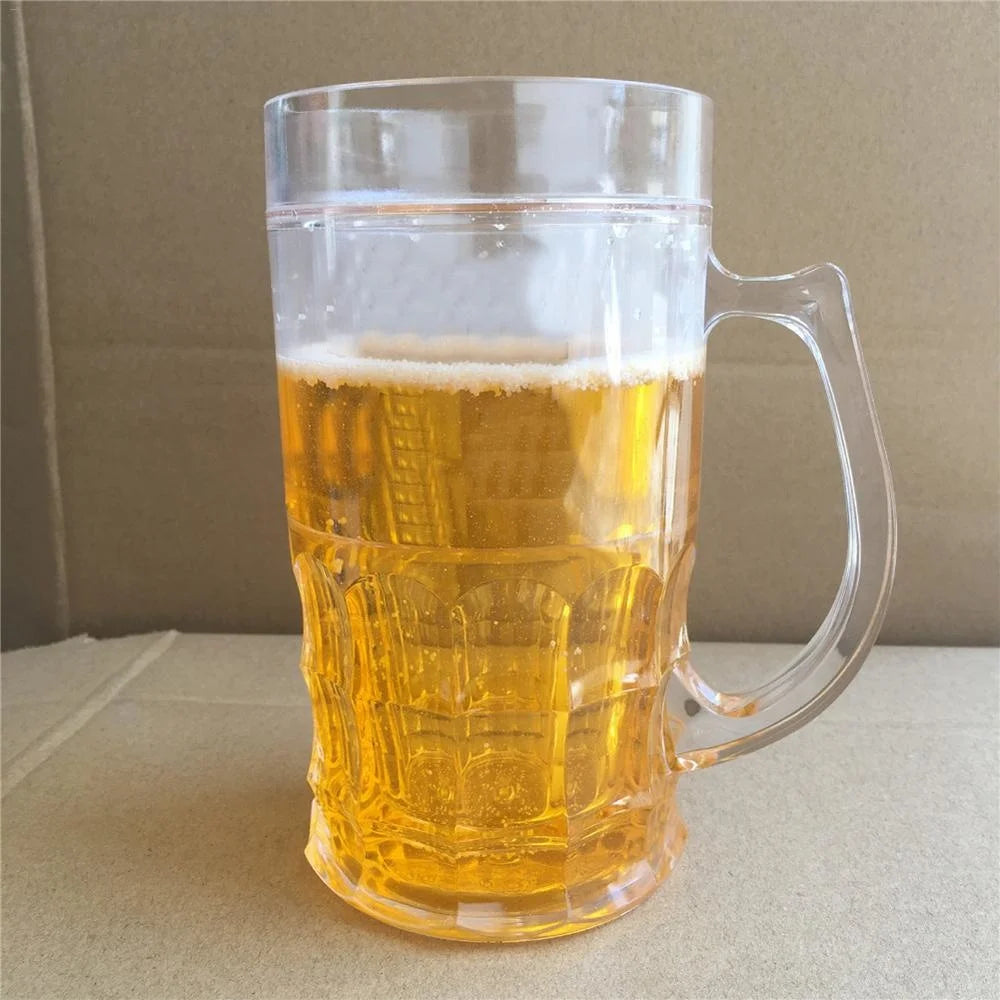 Creative Cool Double-layered Fake Beer Glass, Thickened Cup with Handgrip, Transparent Mugs, Teasing Supplies, 450ml