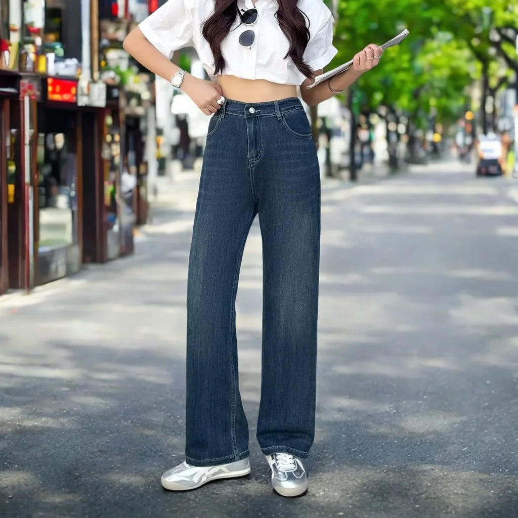 Plus Size Women's Straight Jeans Summer New Casual Thin And Simple Denim Pants