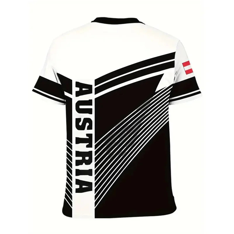 Austria National Flag Themed T-shirt Men's Clothing 3d Printed Stripe Word T Shirts Casual Fashion Street Short Sleeves Tees