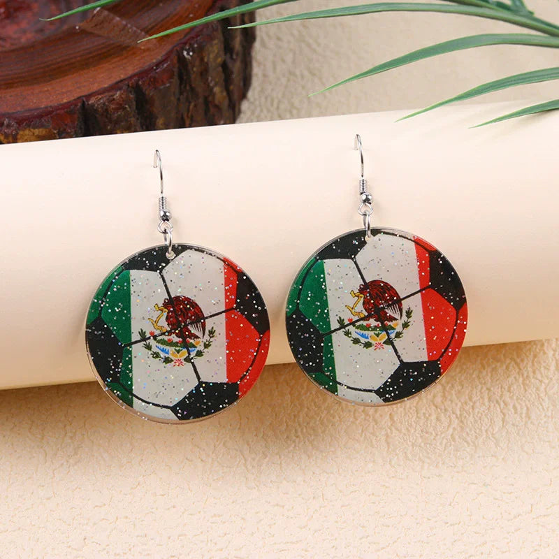 New USA, Canada, Mexico Football National Flag Elements Celebration Earrings Tassel Round Acrylic Earrings Sports Style Earrings
