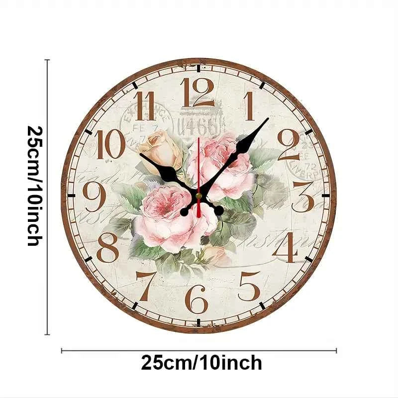 Antique Rose Wooden Round Silent Hanging Wall Clock, Suitable For Living Room, Office, Study Room, Bedroom, Home Decoration