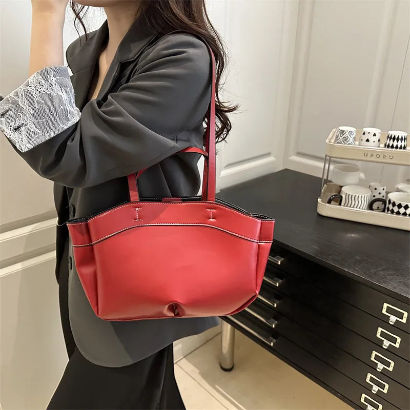 Women Tote Bag Underarm Bag Large Capacity PU Leather Shoulder Bags Vintage Solid Crossbody Bag Trendy Briefcase Bags with Purse