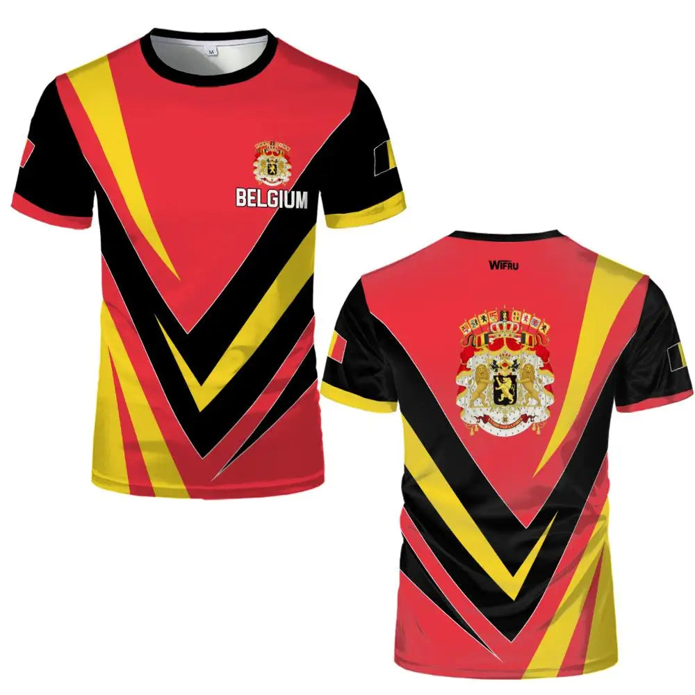 Belgian Flag Print T-shirt Men's Belgium Emblem Graphic Breathable Quick-drying Football Jersey Men's Women's Casual Streetwear