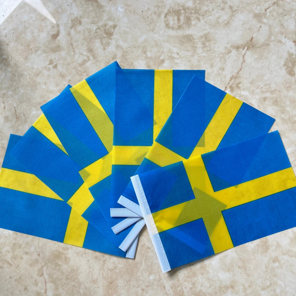 Sweden Hand flag 14x21cm double-sided permeable polyester Swedish hand flag decorated for holiday party sports