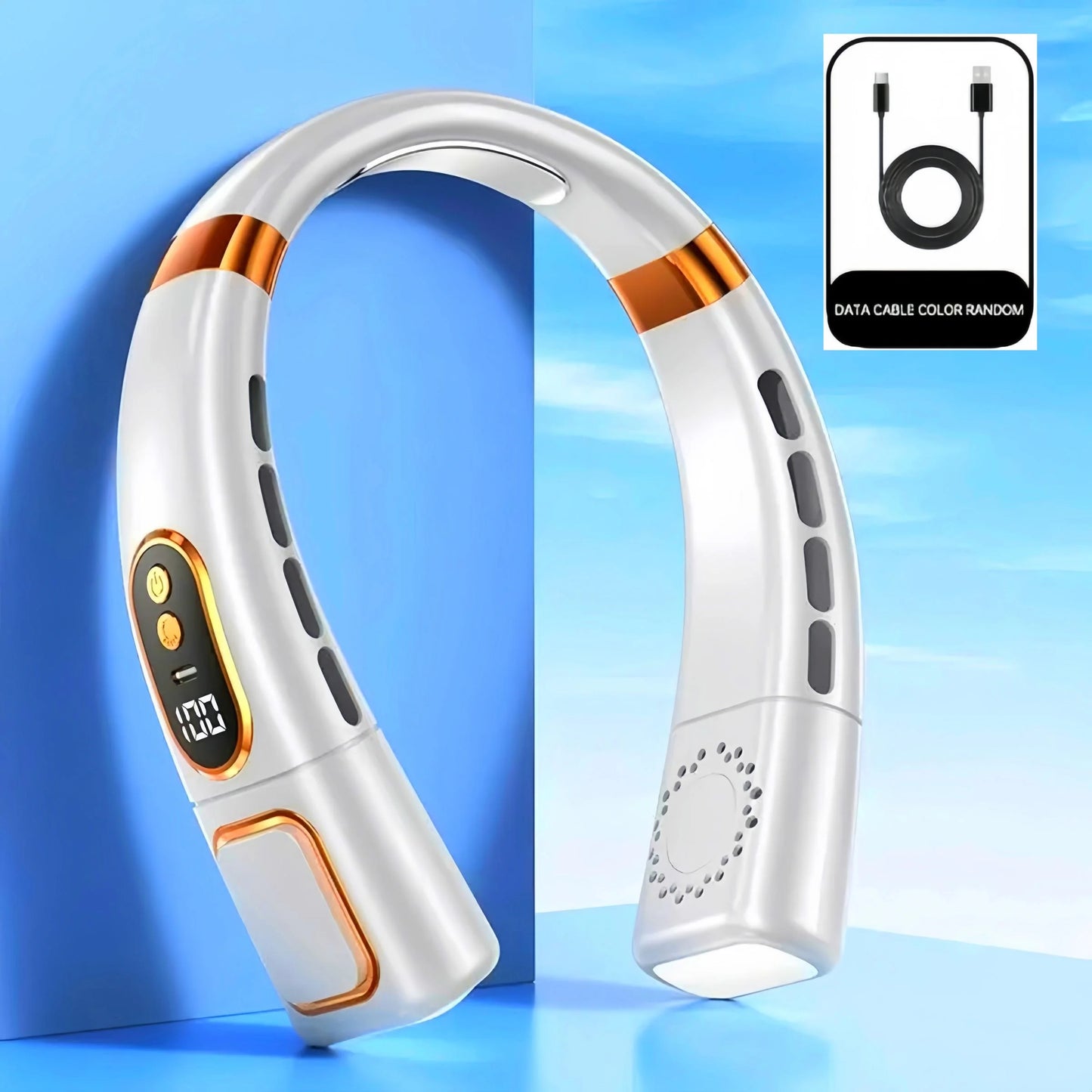 Wireless neck fan, neck cooling device, strong wind with silent operation, battery durability, with light, for summer cooling
