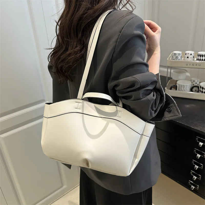 Women Tote Bag Underarm Bag Large Capacity PU Leather Shoulder Bags Vintage Solid Crossbody Bag Trendy Briefcase Bags with Purse