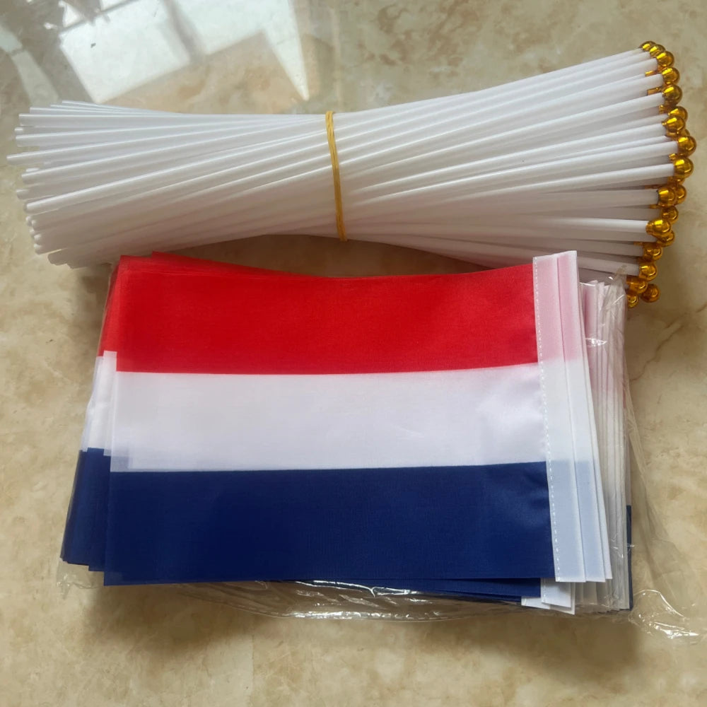 Netherlands Flags Small Stick Dutch Nederlands 14x21cm Polyester Handheld National Netherlandish Flag With Flagpole