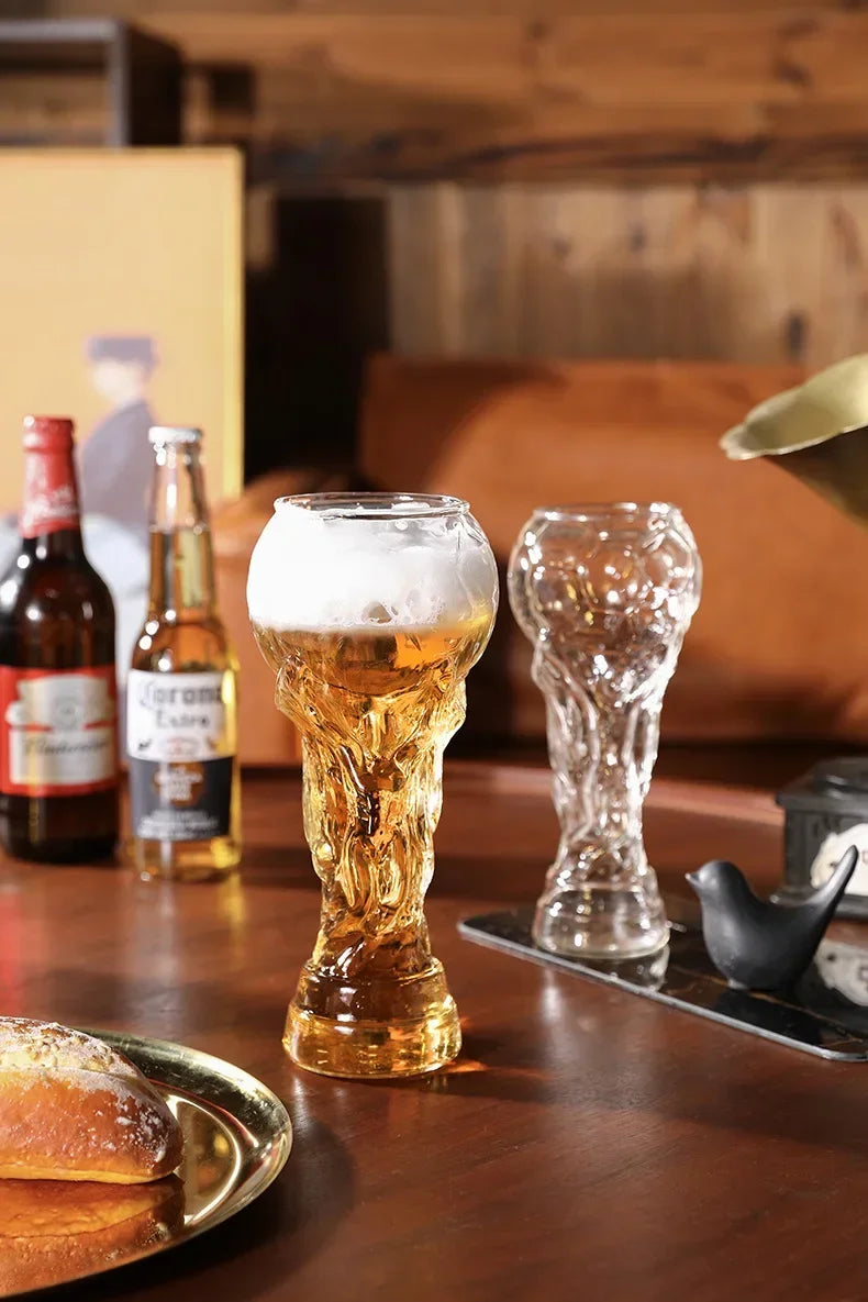 World Football Trophy Shape Beer Glass, High Borosilicate Glass, 450ml/600ml/800ml, Fan Gift for 2026 Soccer Matches & Parties
