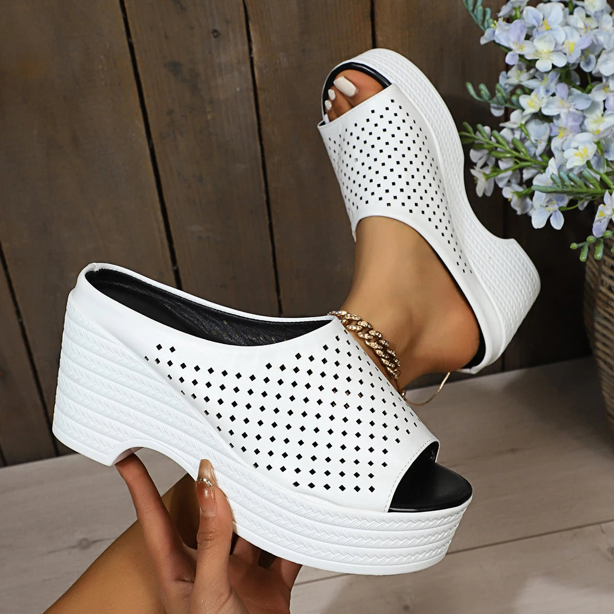 Women Summer Wedge Sandals Slope Heel Comfortable Shoes for Women Breathable Hollow Mesh Outer Wear Beach Platform Sandals