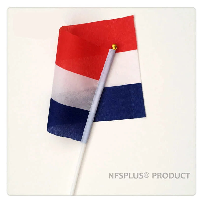 10PCS Mini Netherlands Flag Holland 14x21cm Hand Held Small Dutch Flags With Plastic Stick Flagpoles Decoration Celebration