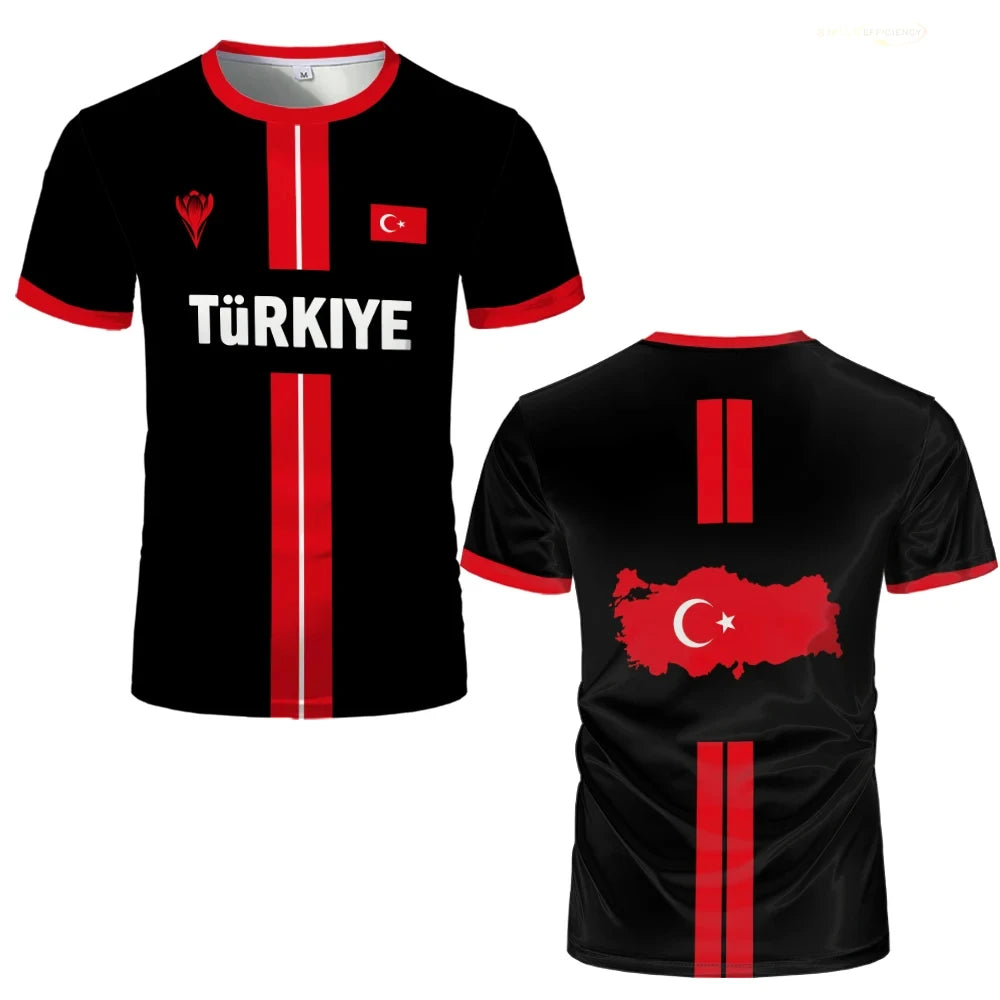Turkish Fashion National Flag-themed 3D Printed Summer Football Jersey Sports Breathable and Quick-drying Men's T-shirt