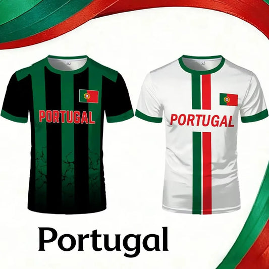 2026 Portugal Flag Printed Soccer Jersey Men Women Kids Green Red Striped Quick Dry Short Sleeve Portugal Football Training Tops