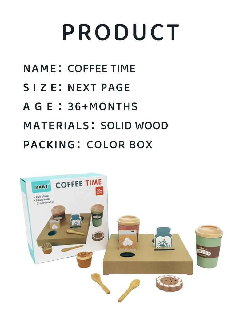 Kids Wooden Coffee Toy Set Toddler Pretend Play Kitchen Accessories Gift for Children House Play Early Educational Toys for Kids