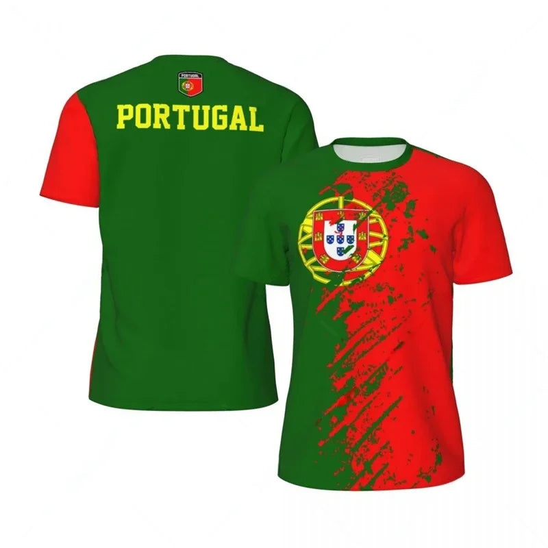 PORTUGAL Flag 3D Print Sports Quick-dry Breathable Men Women T-shirt Outdoor Football Jersey Team Club Short-sleeve Top Clothing