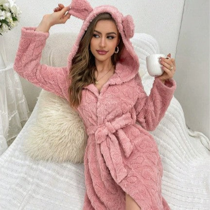 Bathrobe Night-robe Love Flannel Sweet Cute