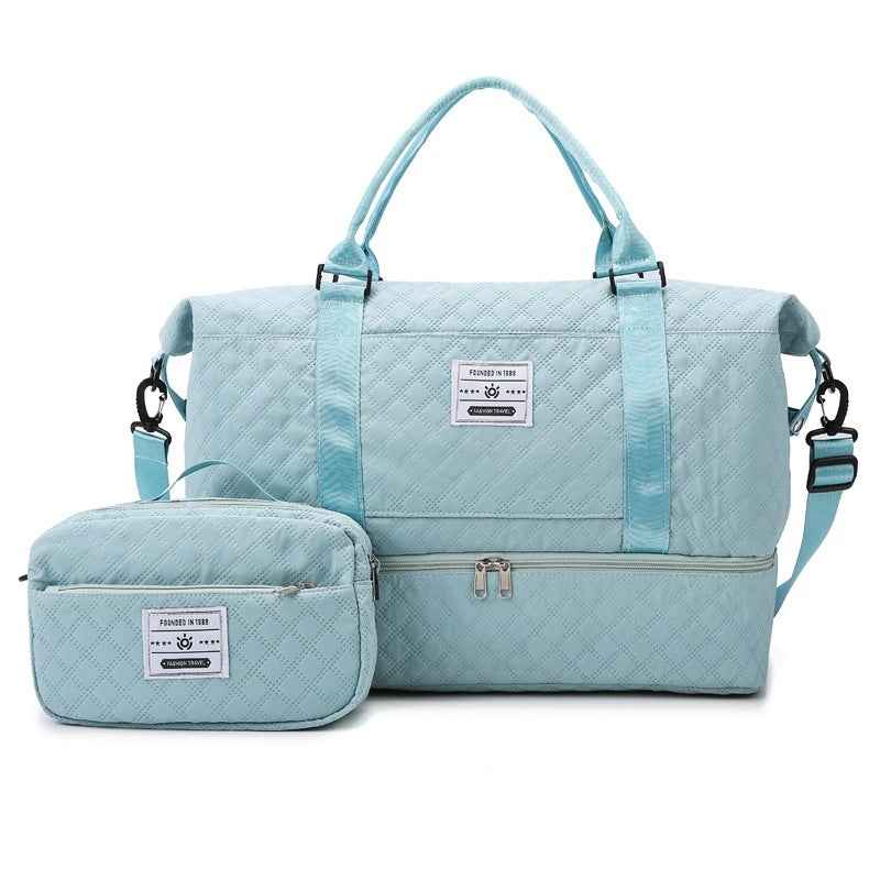Large-Capacity Quilted Embroidered Thread Handle Crossbody Storage Travel Bag