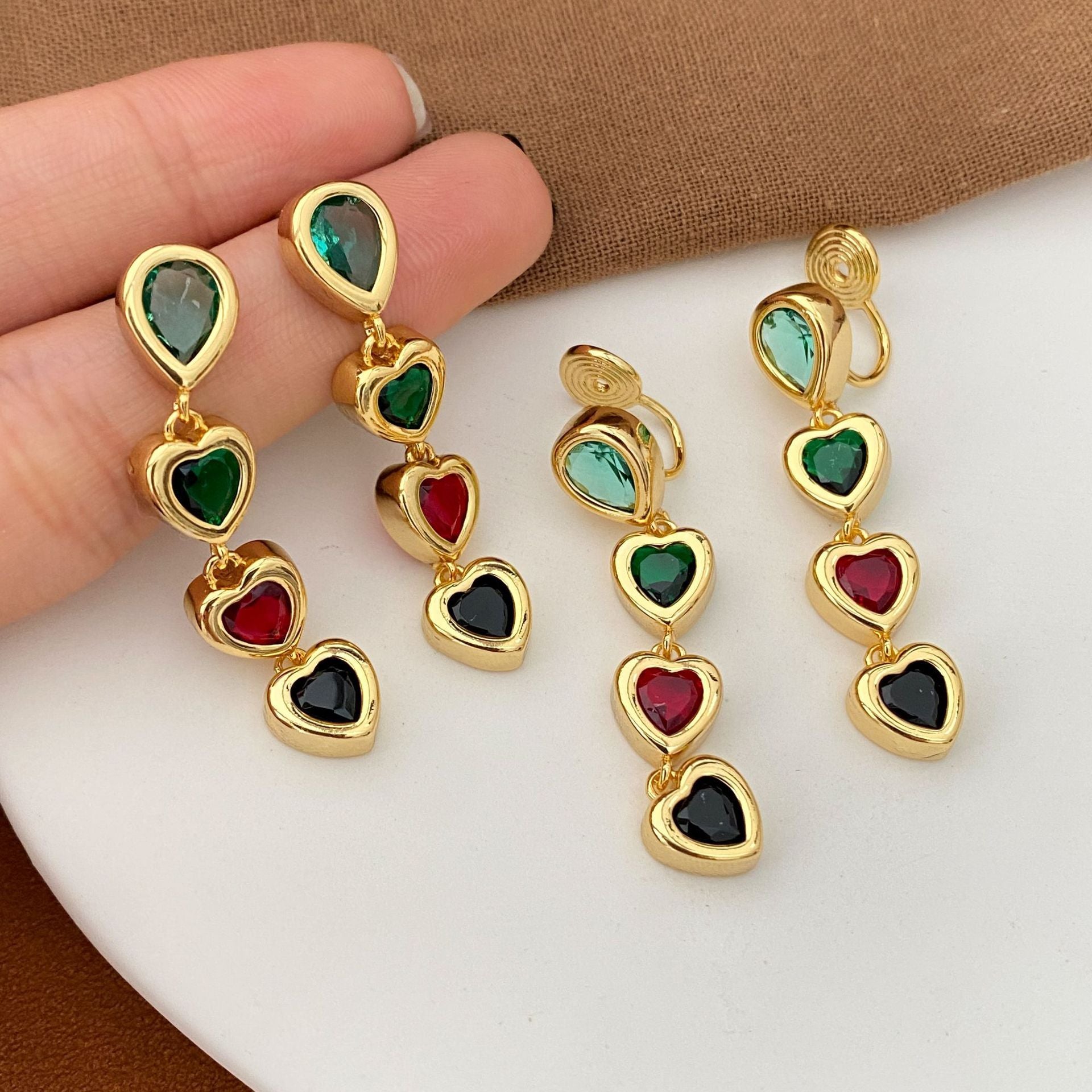 Exquisite Heart Pendant Tassel Ear Clips Luxury Earrings