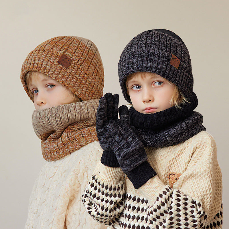 Fleece-lined Knitted Wool Hoodie For Children