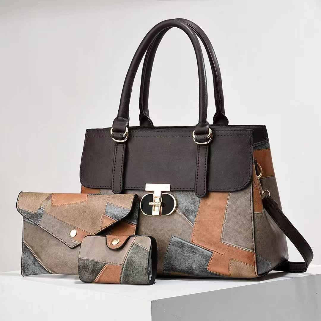 Fashionable New Contrast-color Patchwork Mother-and-child Bag