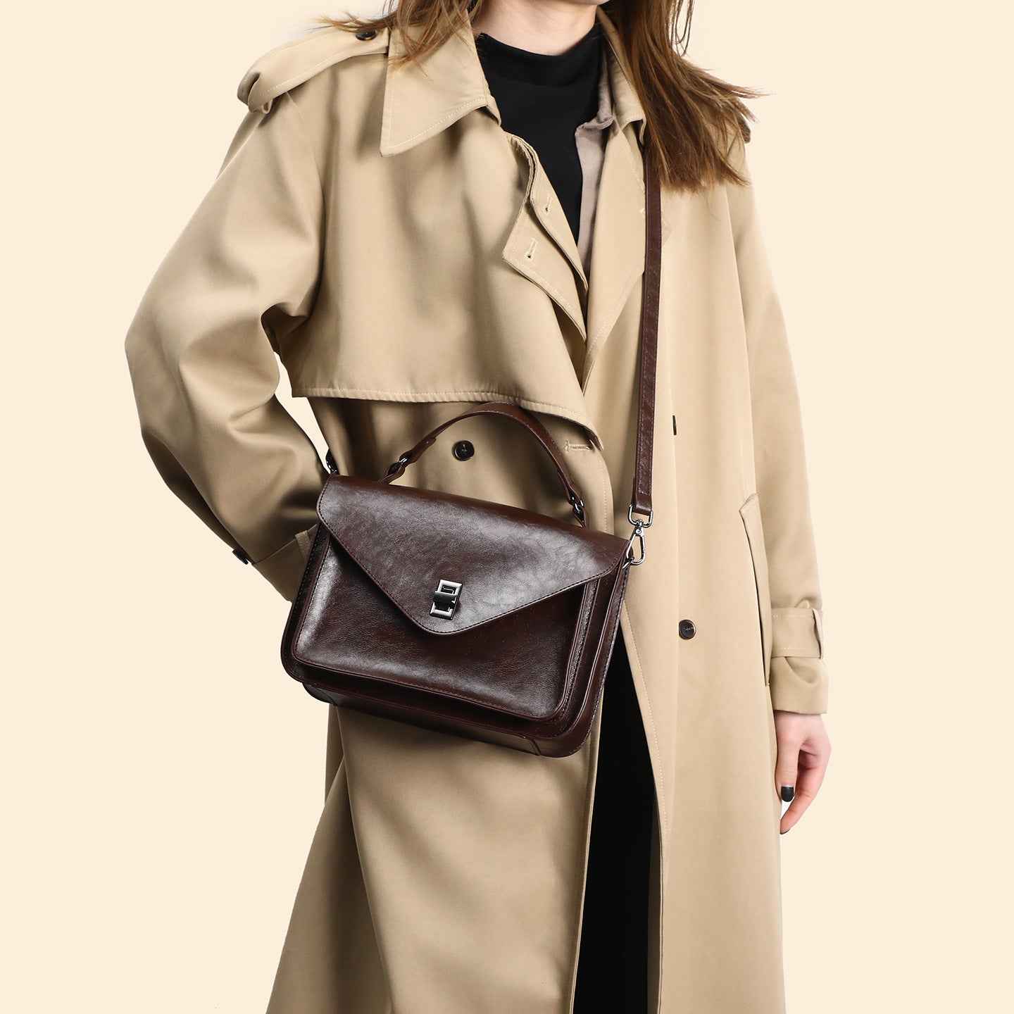 Oil-waxed Leather Vintage New Style Minimalist Fashionable Elegant Womens