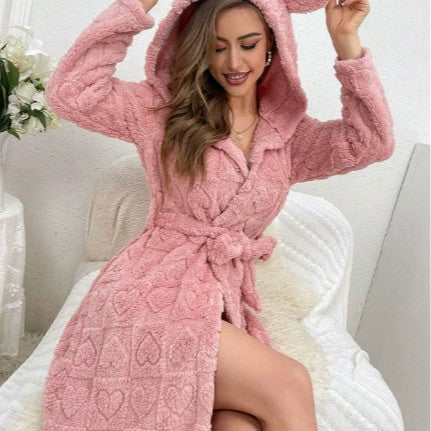 Bathrobe Night-robe Love Flannel Sweet Cute