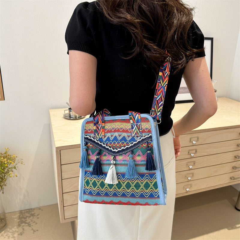 Ethnic woven bucket CROSSBODY BAG