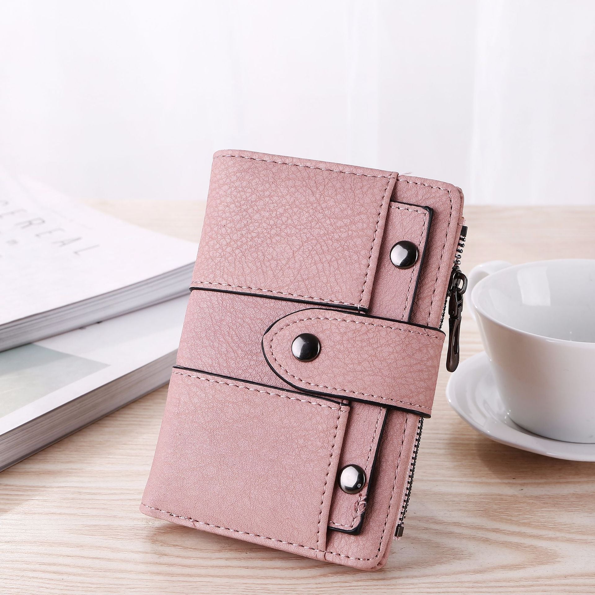 Women's Short Retro Frosted Three-fold Wallet, purse