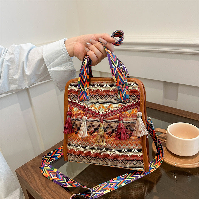 Ethnic woven bucket CROSSBODY BAG